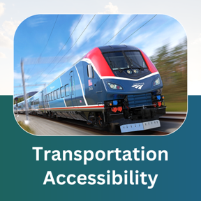 Transportation Accessibility. Amtrak train on the tracks